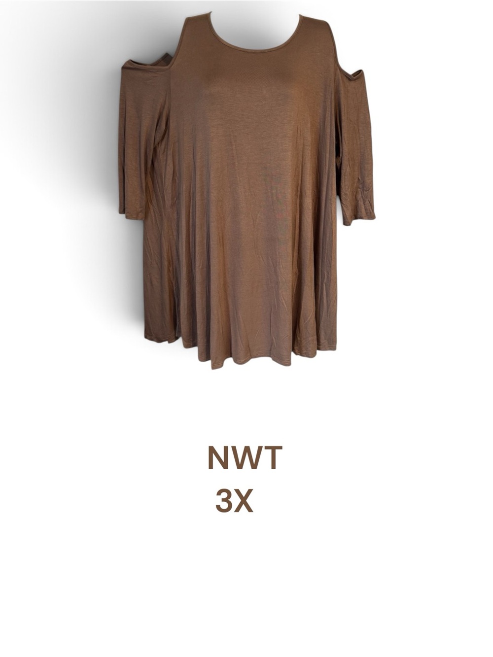 NWT Mocha Brown Cold-Shoulder Swing Tunic PLUS: 3X    #9